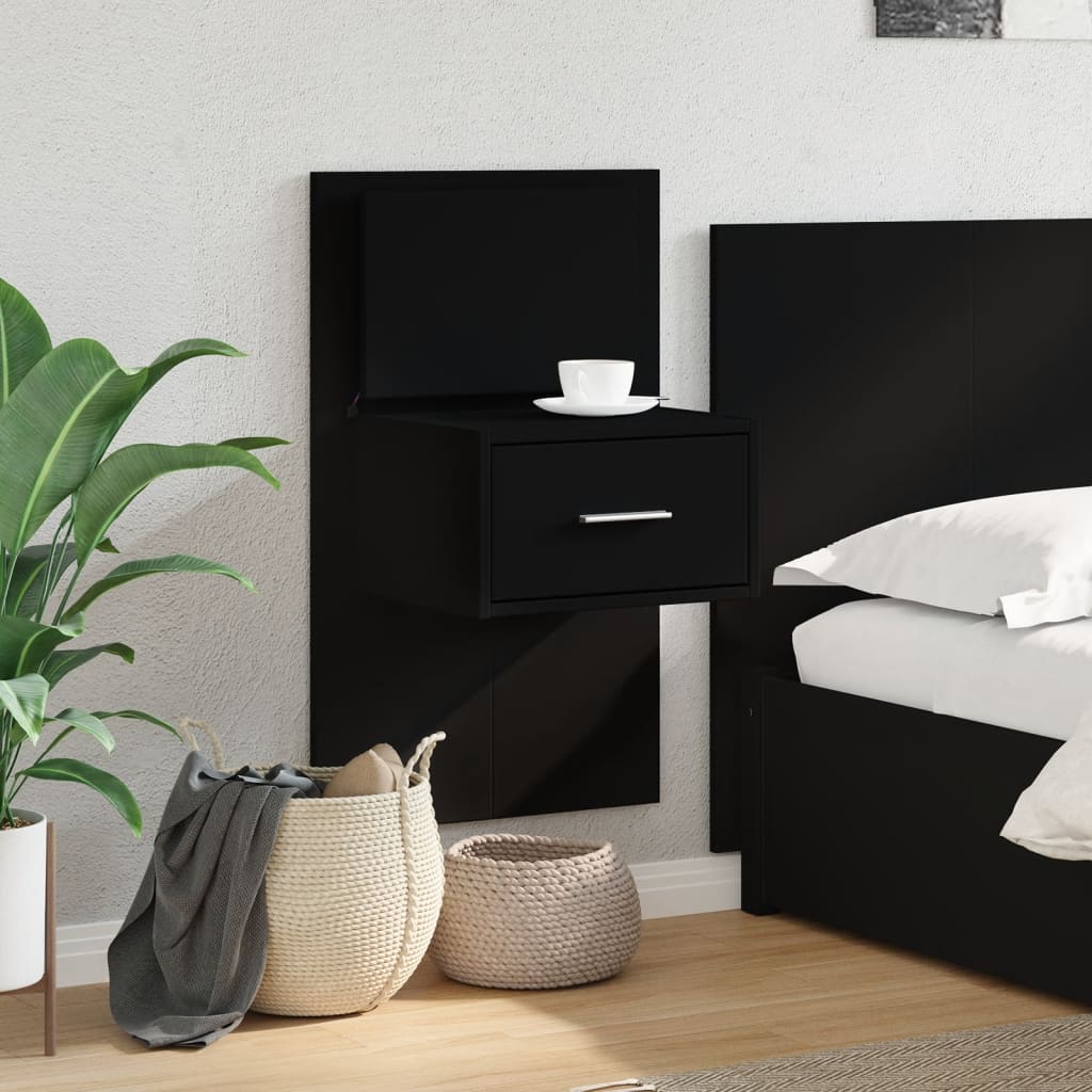 Wall-mounted Bedside Cabinet with LED Lights Black