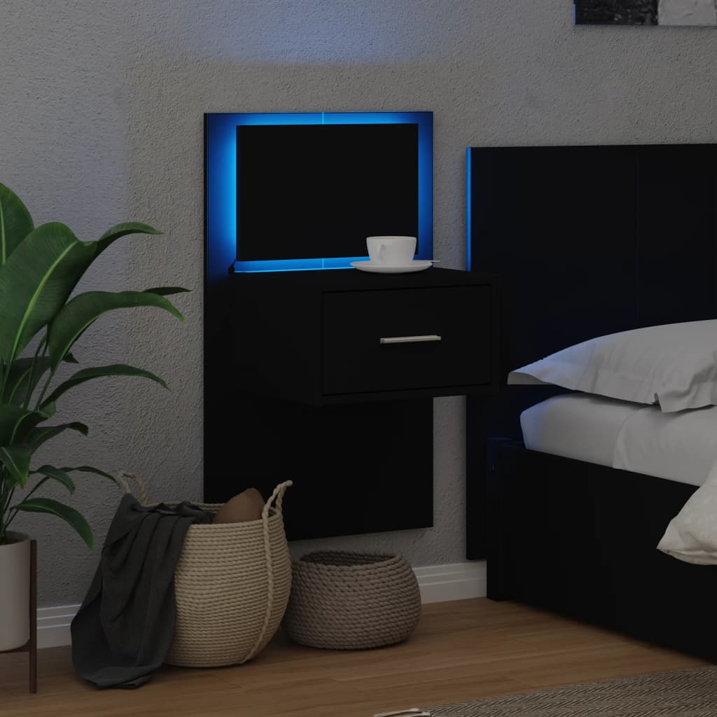 Wall-mounted Bedside Cabinet with LED Lights Black