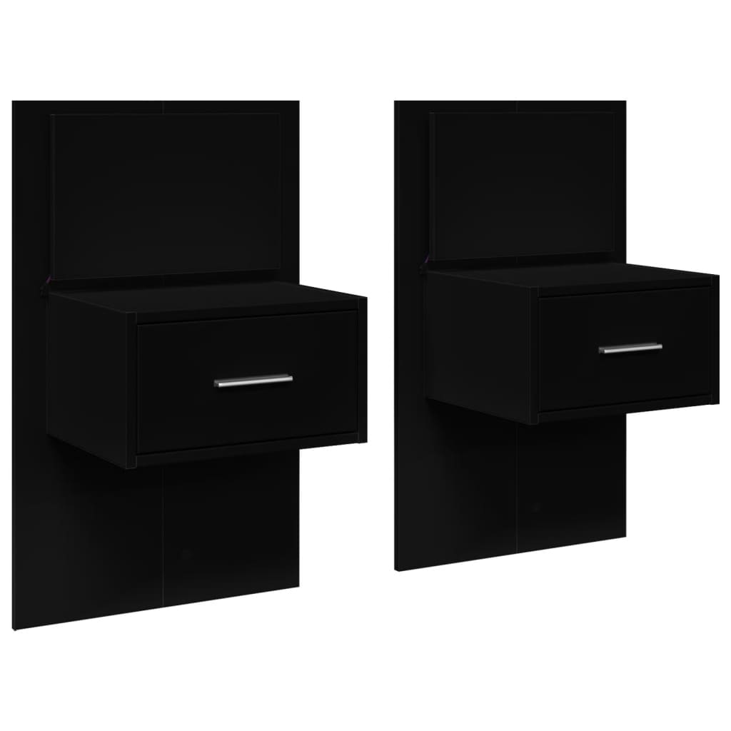 Wall-mounted Bedside Cabinets with LED Lights 2 pcs Black