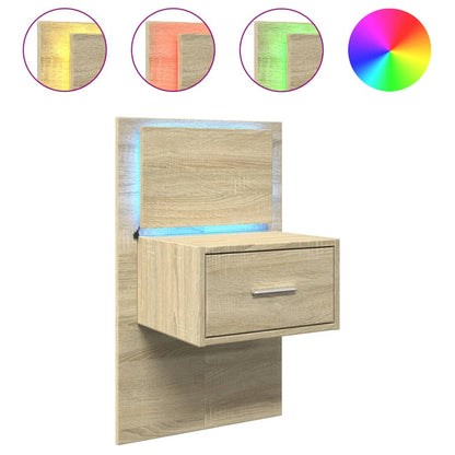 Wall-mounted Bedside Cabinet with LED Lights Sonoma Oak