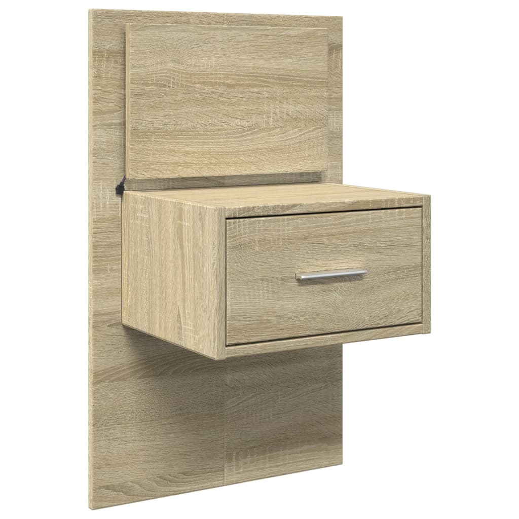 Wall-mounted Bedside Cabinet with LED Lights Sonoma Oak