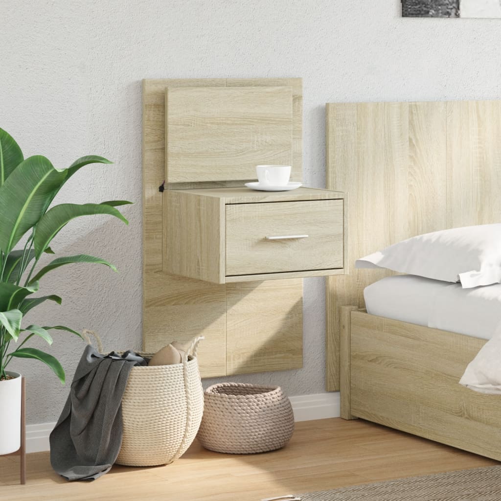 Wall-mounted Bedside Cabinet with LED Lights Sonoma Oak