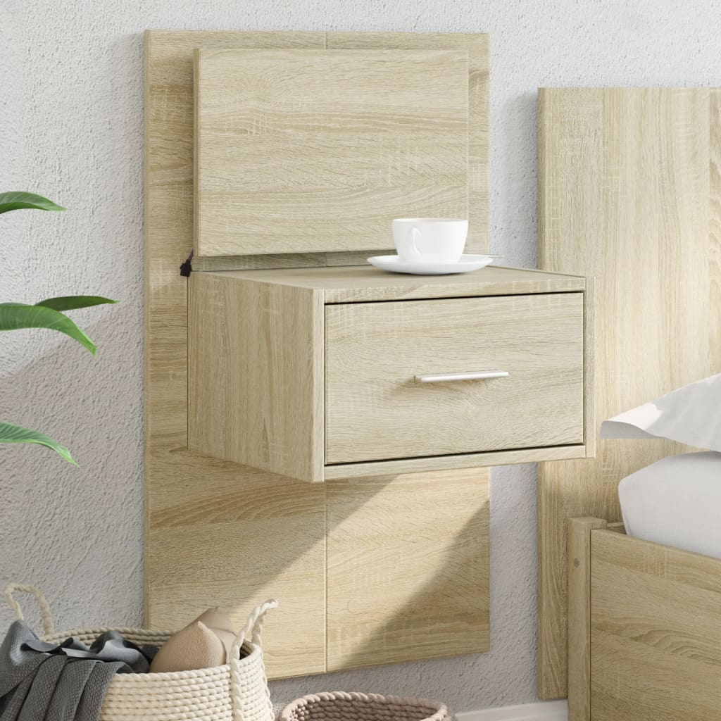 Wall-mounted Bedside Cabinet with LED Lights Sonoma Oak