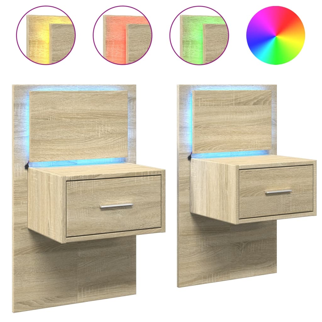 Wall-mounted Bedside Cabinets with LED Lights 2 pcs Sonoma Oak