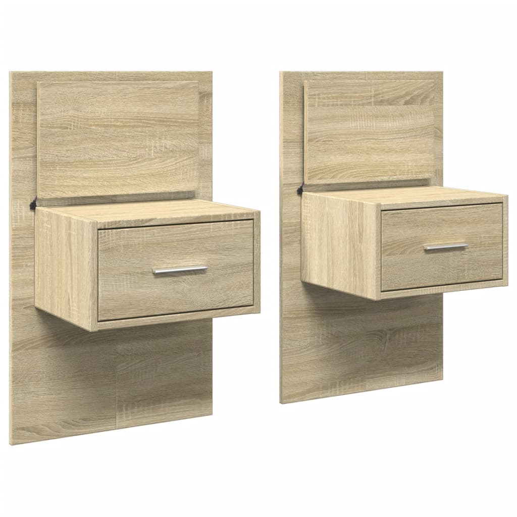 Wall-mounted Bedside Cabinets with LED Lights 2 pcs Sonoma Oak