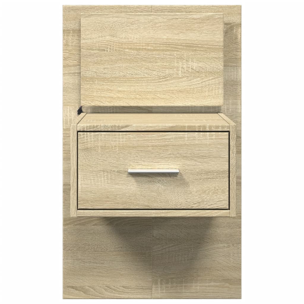 Wall-mounted Bedside Cabinets with LED Lights 2 pcs Sonoma Oak