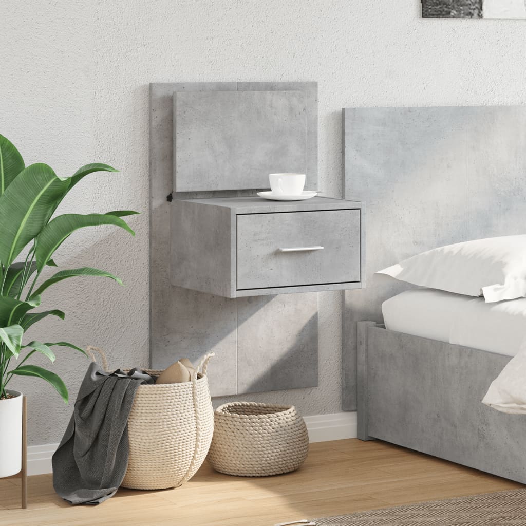 Wall-mounted Bedside Cabinet with LED Lights Concrete Grey