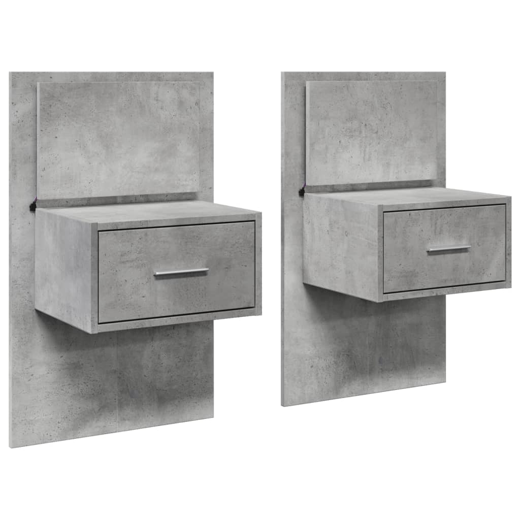 Wall-mounted Bedside Cabinets with LED Lights 2 pcs Concrete Grey