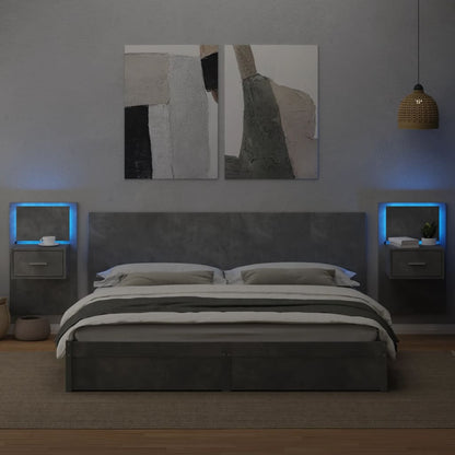 Wall-mounted Bedside Cabinets with LED Lights 2 pcs Concrete Grey