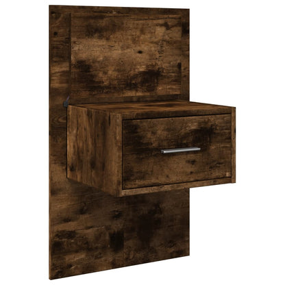 Wall-mounted Bedside Cabinet with LED Lights Smoked Oak