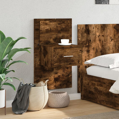 Wall-mounted Bedside Cabinet with LED Lights Smoked Oak