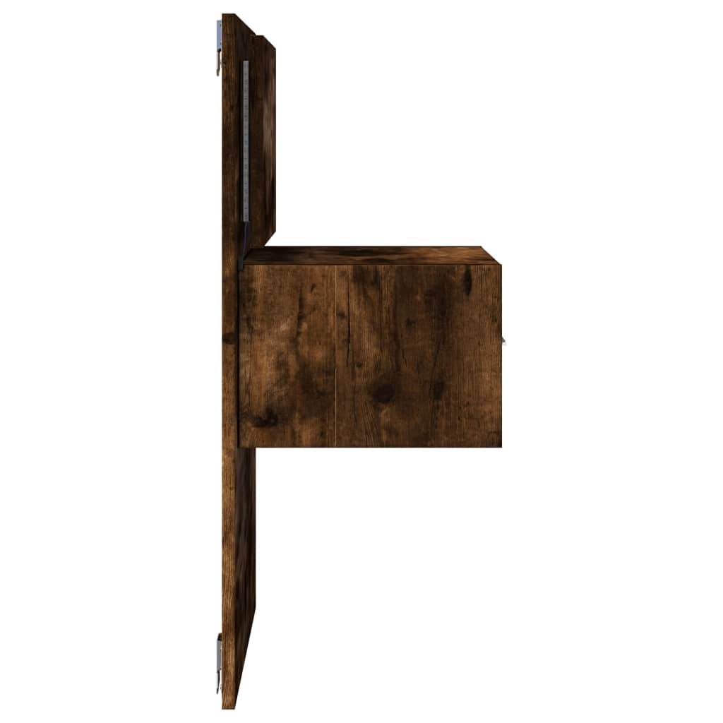 Wall-mounted Bedside Cabinet with LED Lights Smoked Oak