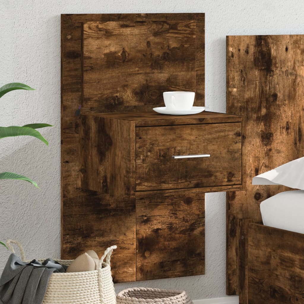 Wall-mounted Bedside Cabinet with LED Lights Smoked Oak