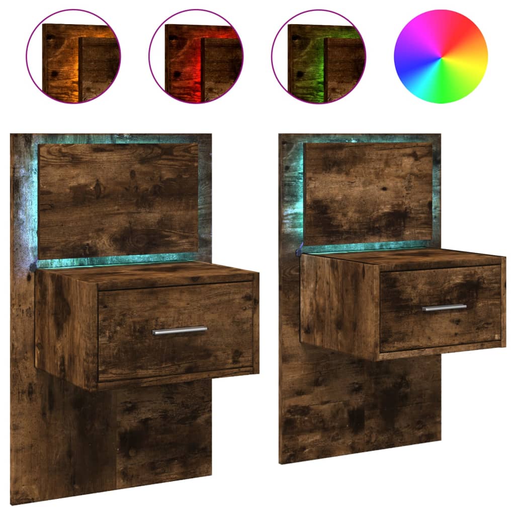 Wall-mounted Bedside Cabinets with LED Lights 2 pcs Smoked Oak