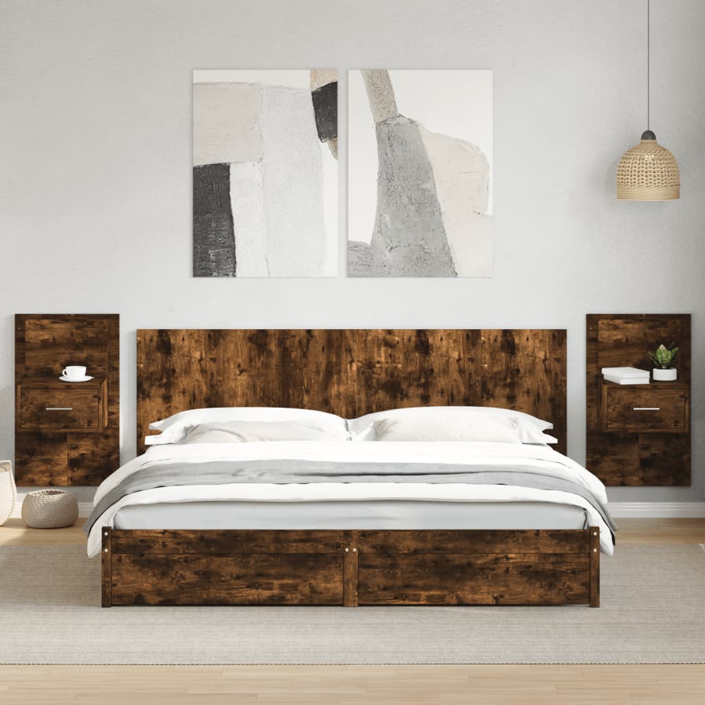 Wall-mounted Bedside Cabinets with LED Lights 2 pcs Smoked Oak