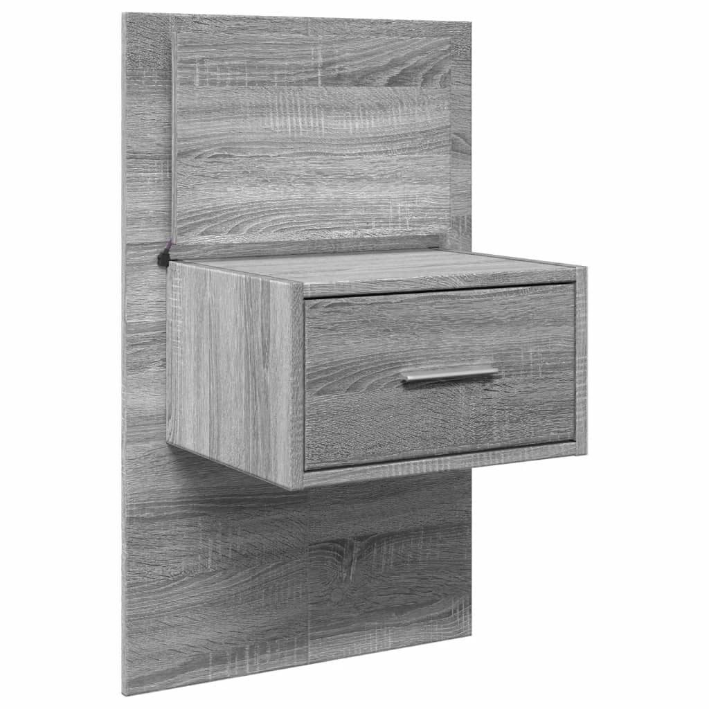 Wall-mounted Bedside Cabinet with LED Lights Grey Sonoma