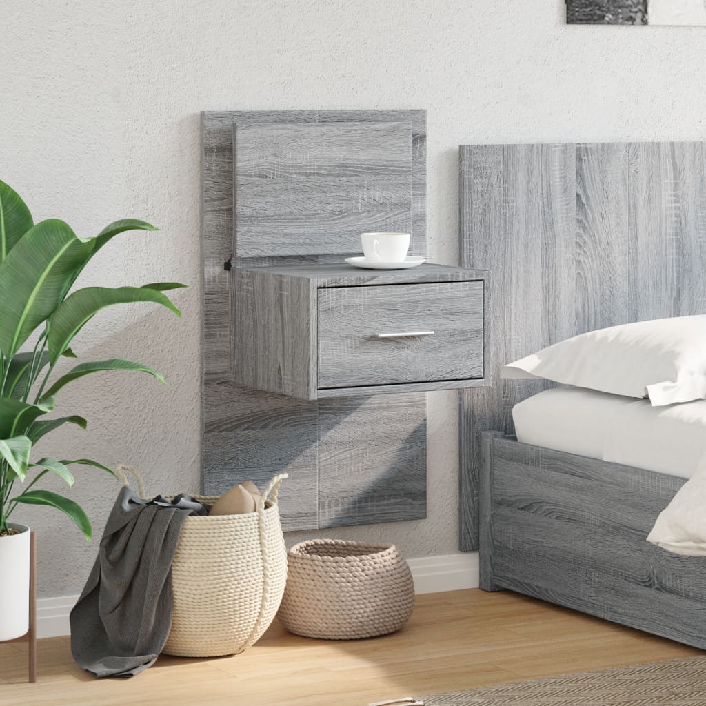 Wall-mounted Bedside Cabinet with LED Lights Grey Sonoma