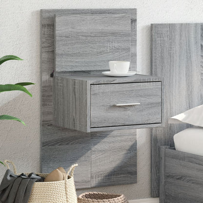 Wall-mounted Bedside Cabinet with LED Lights Grey Sonoma