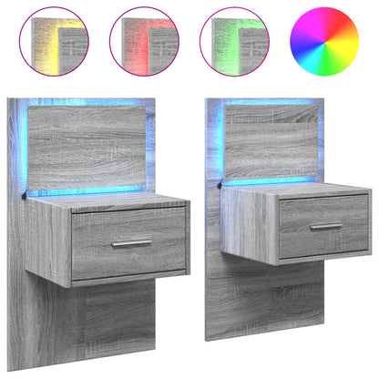 Wall-mounted Bedside Cabinets with LED Lights 2 pcs Grey Sonoma