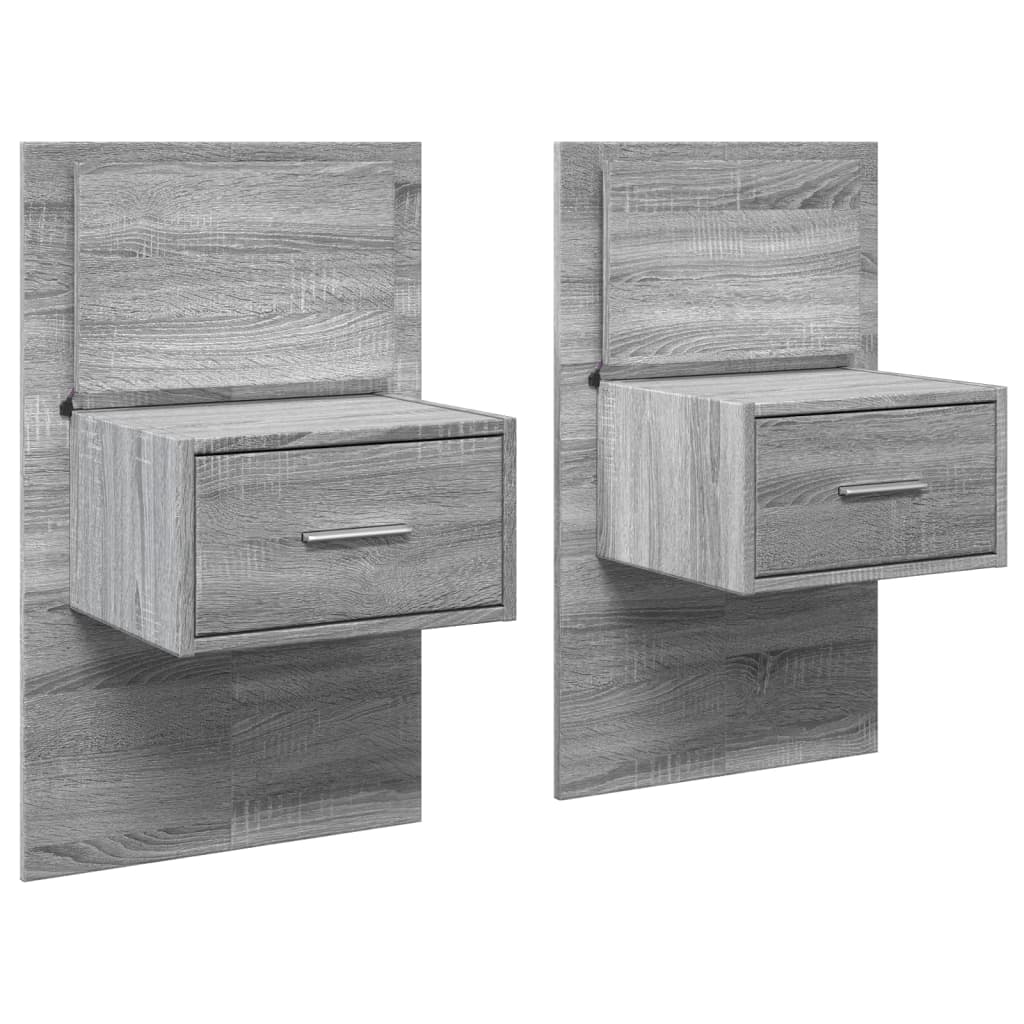 Wall-mounted Bedside Cabinets with LED Lights 2 pcs Grey Sonoma