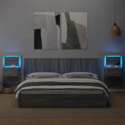 Wall-mounted Bedside Cabinets with LED Lights 2 pcs Grey Sonoma