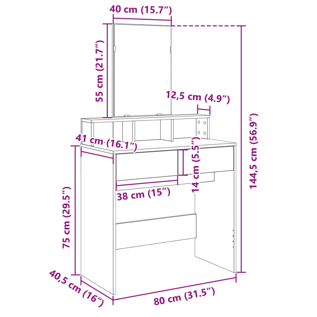 Dressing Table with Mirror White 80x41x144.5 cm