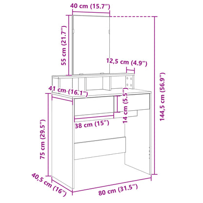 Dressing Table with Mirror Sonoma Oak 80x41x144.5 cm