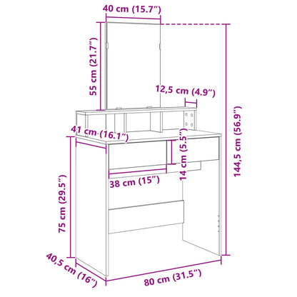 Dressing Table with Mirror Smoked Oak 80x41x144.5 cm