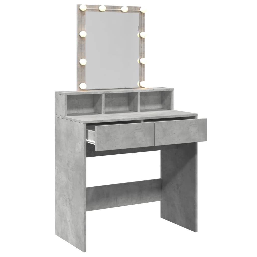 Dressing Table with LED Concrete Grey 80x41x144.5 cm