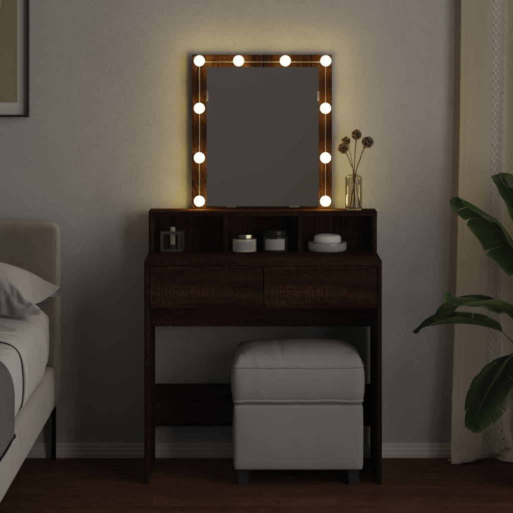 Dressing Table with LED Brown Oak 80x41x144.5 cm