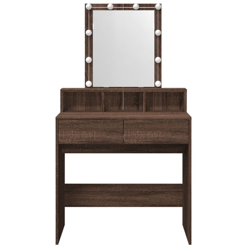 Dressing Table with LED Brown Oak 80x41x144.5 cm