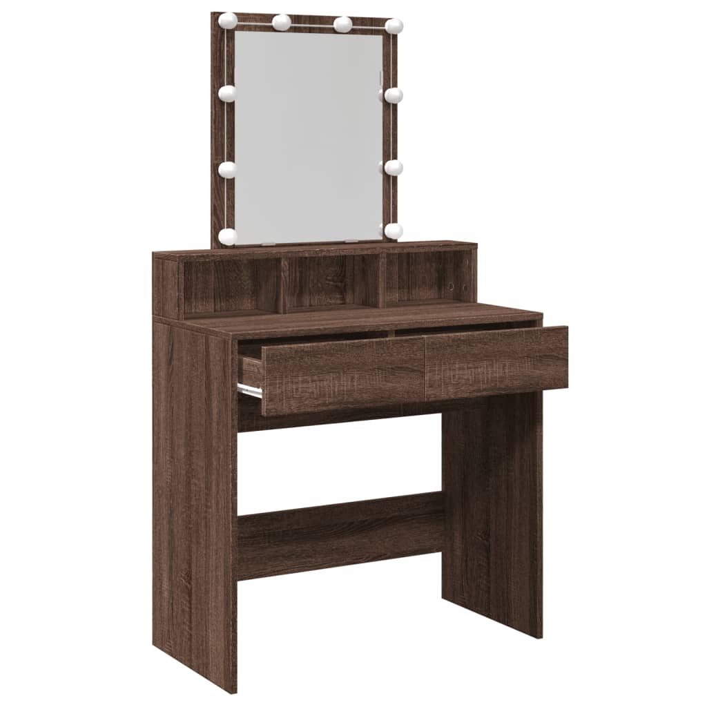 Dressing Table with LED Brown Oak 80x41x144.5 cm