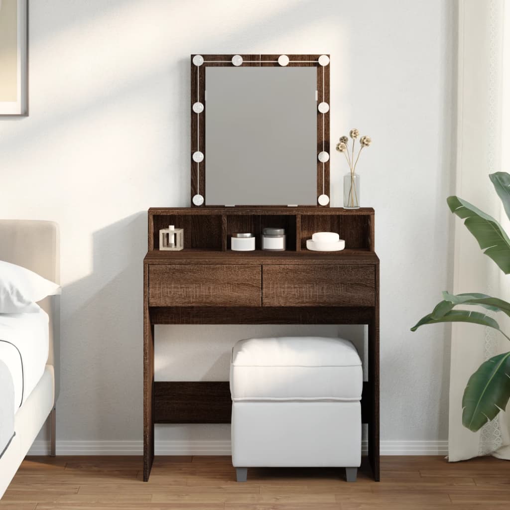 Dressing Table with LED Brown Oak 80x41x144.5 cm