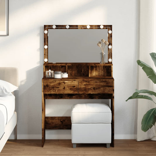 Dressing Table with LED Smoked Oak 80x41x134.5 cm