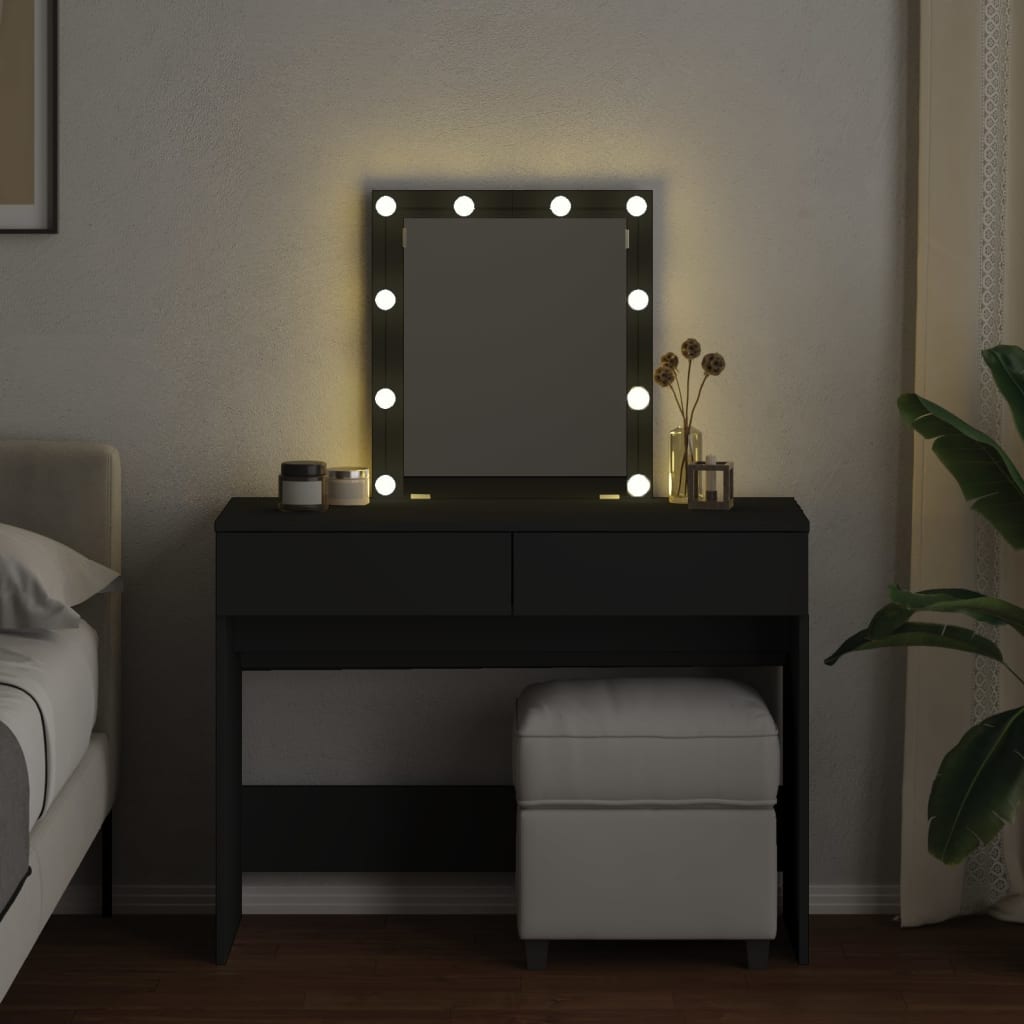 Dressing Table with LED Black 100x40x130 cm