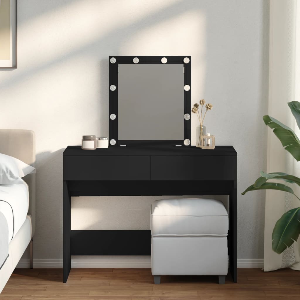 Dressing Table with LED Black 100x40x130 cm