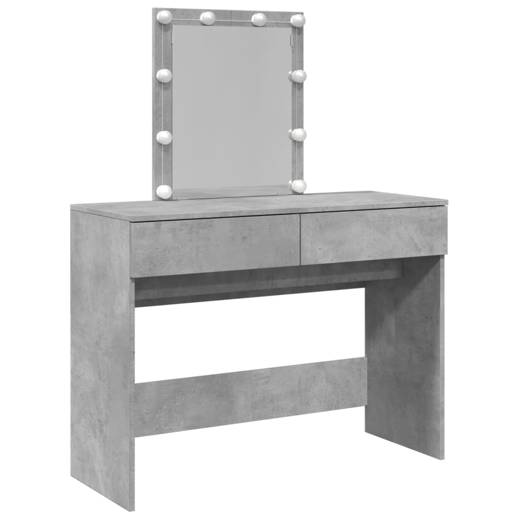 Dressing Table with LED Concrete Grey 100x40x130 cm