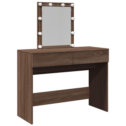 Dressing Table with LED Brown Oak 100x40x130 cm