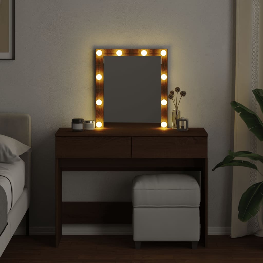 Dressing Table with LED Brown Oak 100x40x130 cm