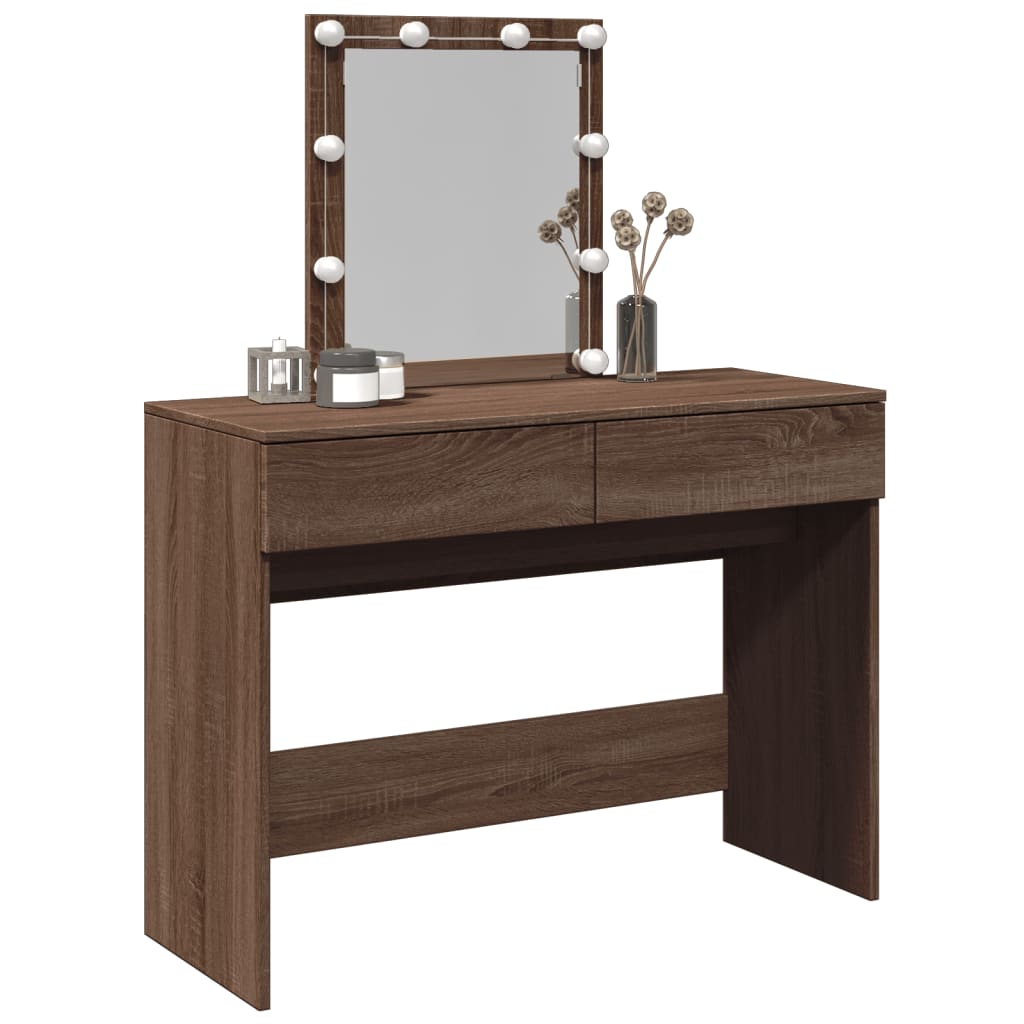 Dressing Table with LED Brown Oak 100x40x130 cm