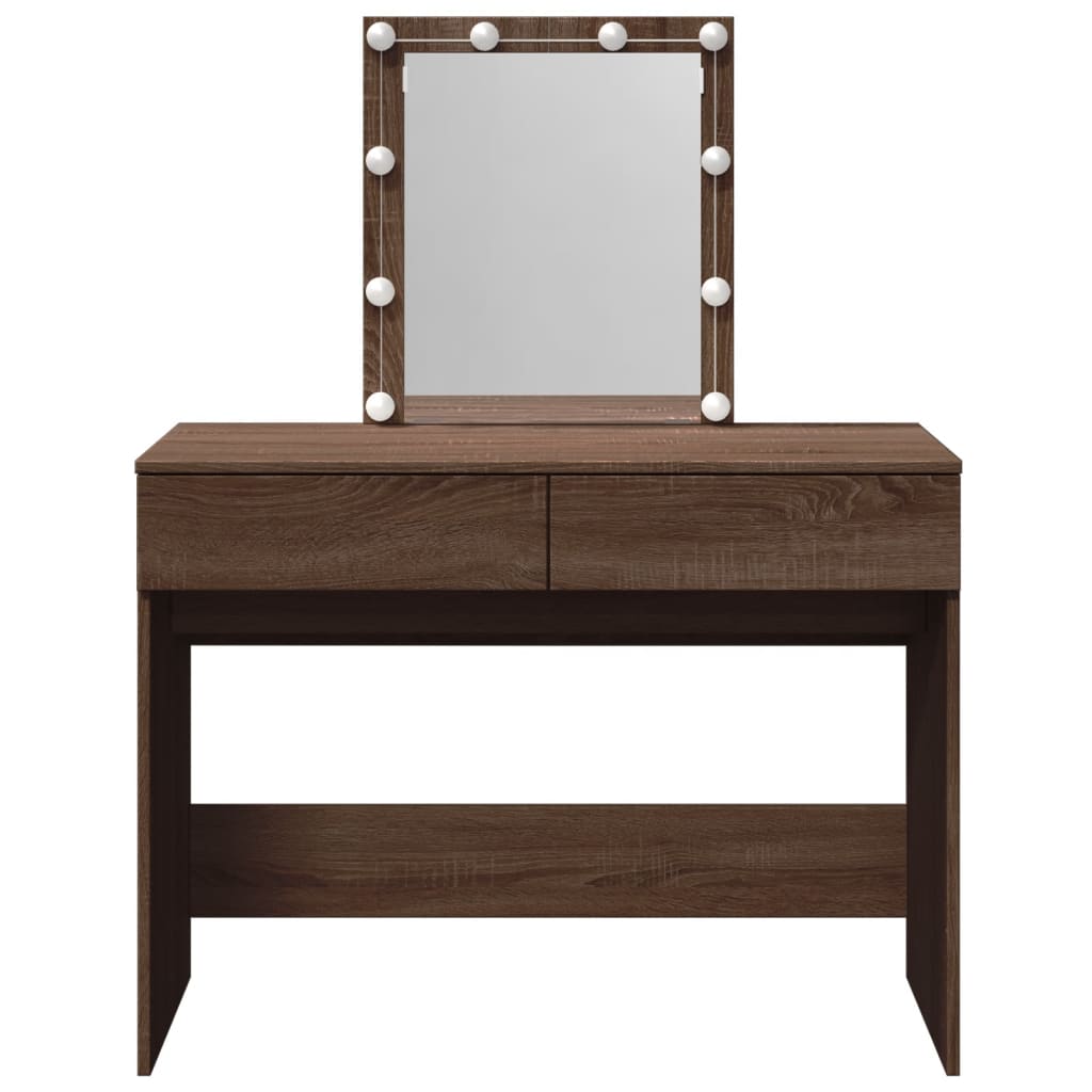 Dressing Table with LED Brown Oak 100x40x130 cm