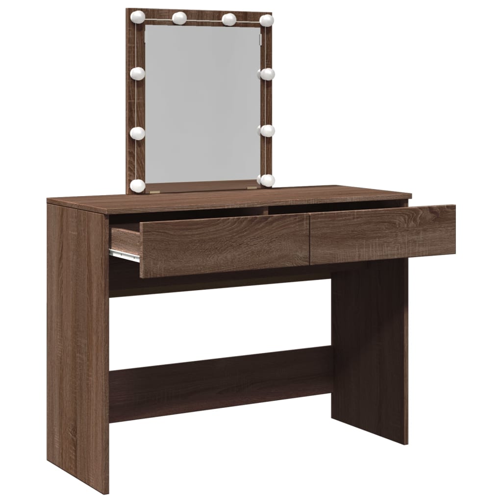 Dressing Table with LED Brown Oak 100x40x130 cm