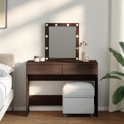 Dressing Table with LED Brown Oak 100x40x130 cm