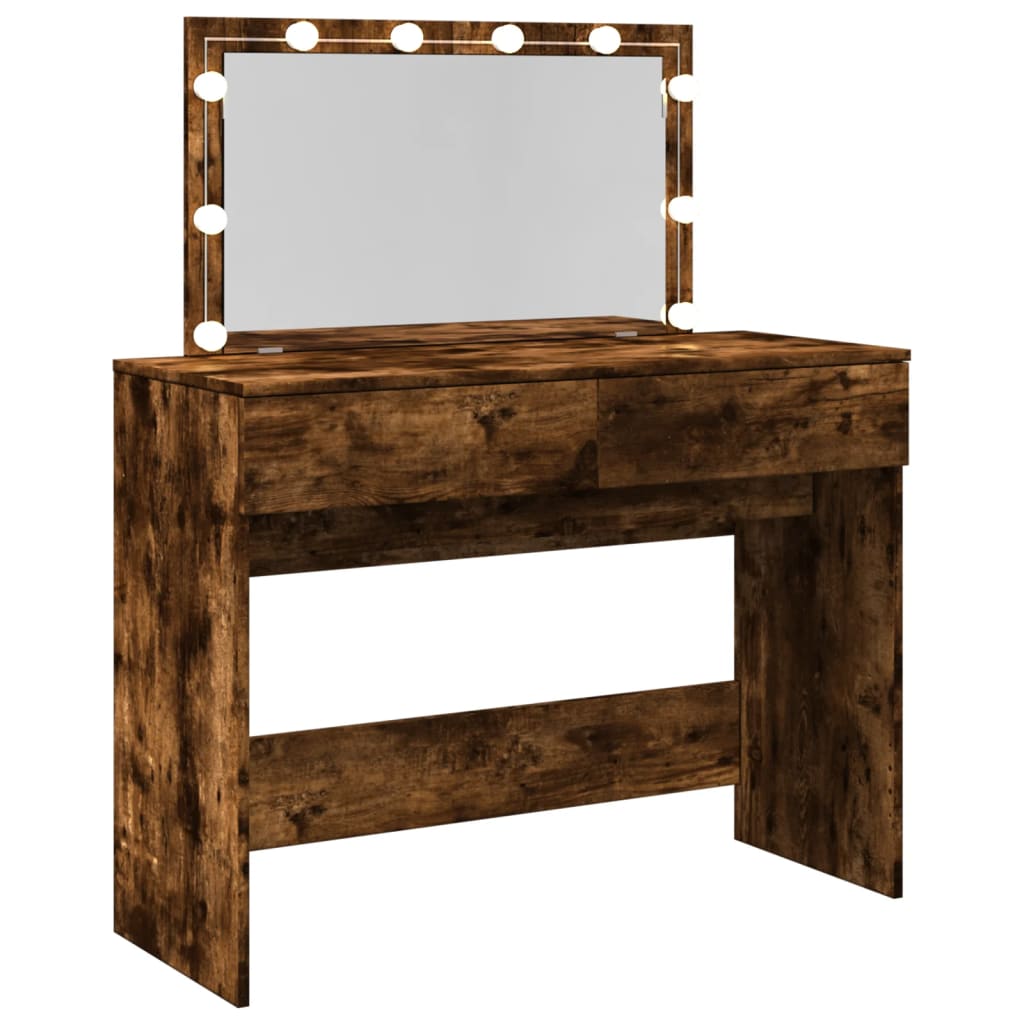 Dressing Table with LED Smoked Oak 100x40x120 cm