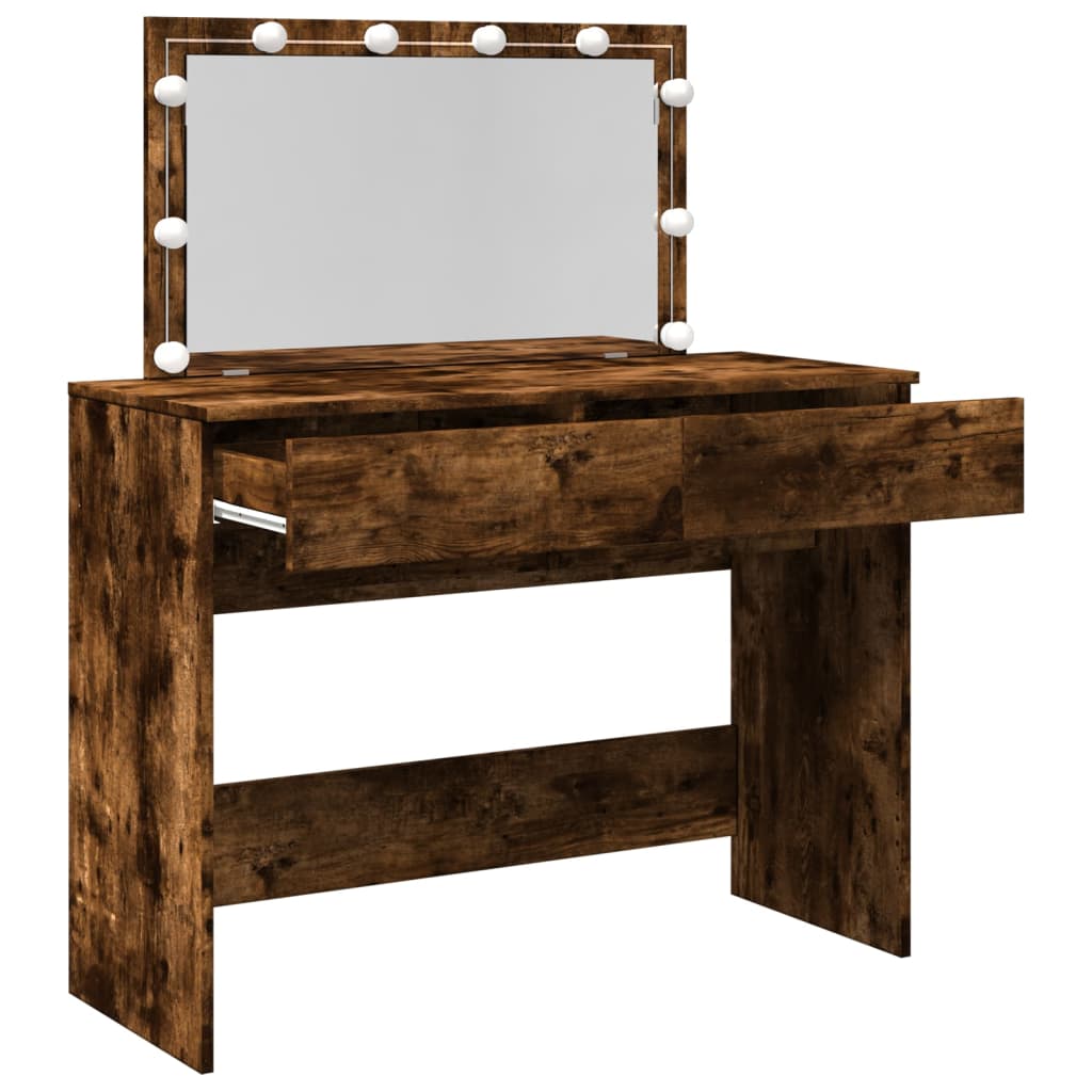 Dressing Table with LED Smoked Oak 100x40x120 cm