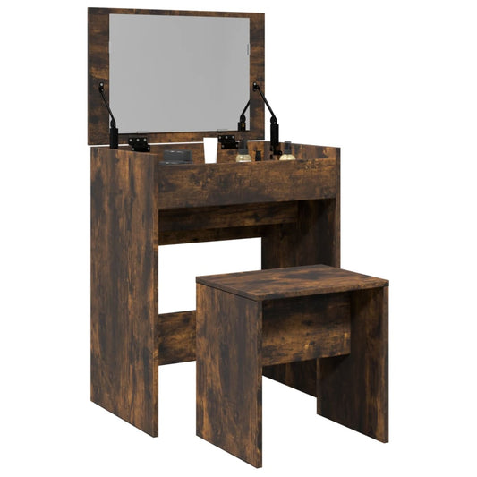 Dressing Table and Stool Smoked Oak 60x40x113.5 cm