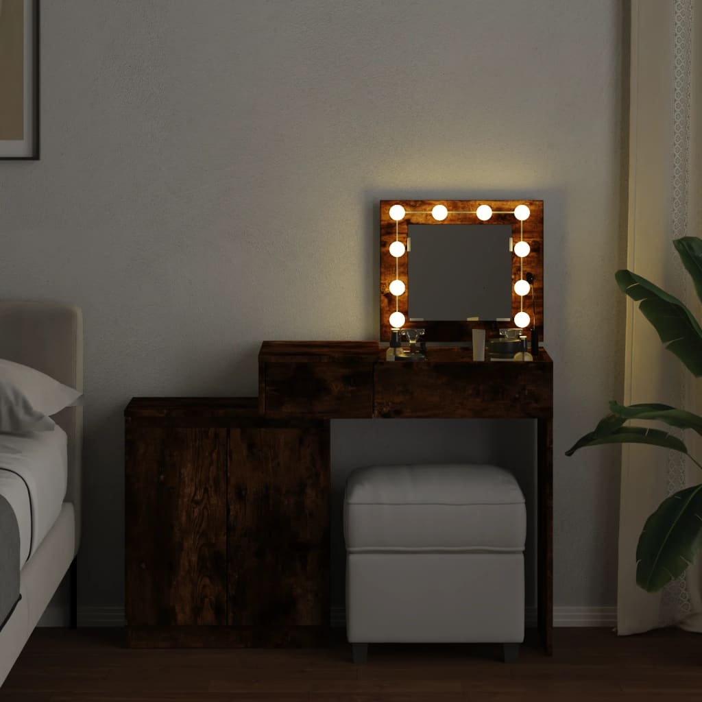 Dressing Table with LED Smoked Oak 115x37x110.5 cm