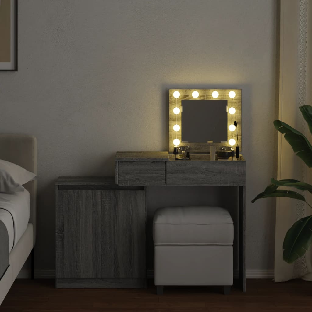 Dressing Table with LED Grey Sonoma 115x37x110.5 cm