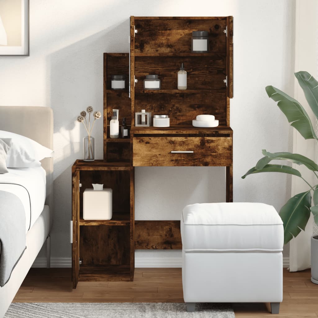 Dressing Table with Cabinet Smoked Oak 80x35x132 cm