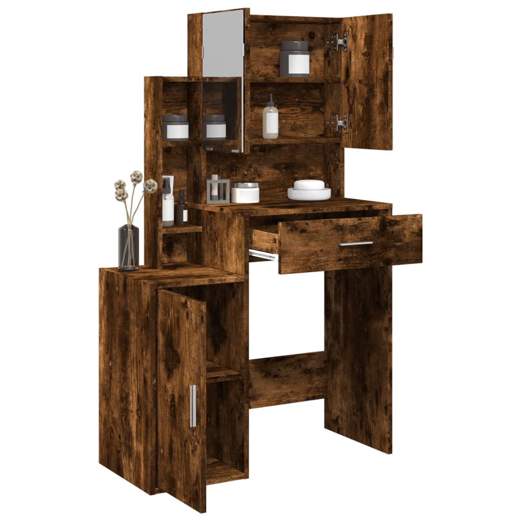 Dressing Table with Cabinet Smoked Oak 80x35x132 cm